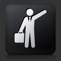 Black Square Button with Traveling Businessman