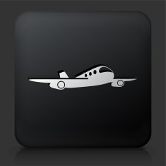 Black Square Button with Airplane Icon