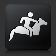 Black Square Button with Horse Ridding Icon