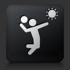 Black Square Button with Volleyball Icon