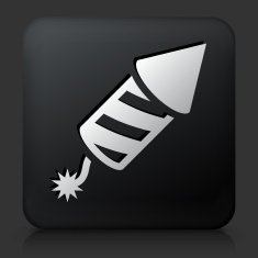 Black Square Button with Fireworks Icon