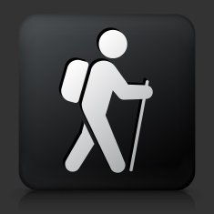 Black Square Button with Hiking Icon N2