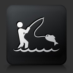 Black Square Button with Fishing Icon