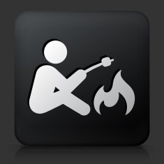 Black Square Button with Campfire Icon