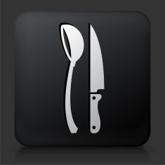 Black Square Button with Scoop and Knife