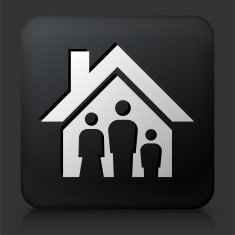 Black Square Button with Family House