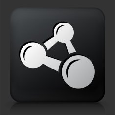 Black Square Button with Atomic Structure