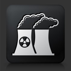 Black Square Button with Nuclear Plant