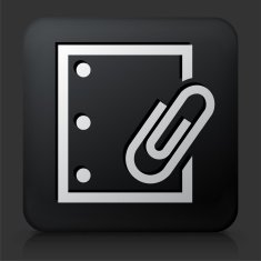 Black Square Button with Documents and Paper Clip