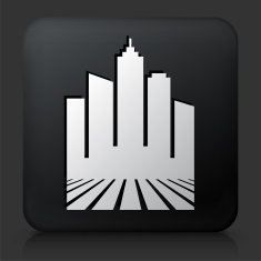 Black Square Button with Cityscape Icon N10