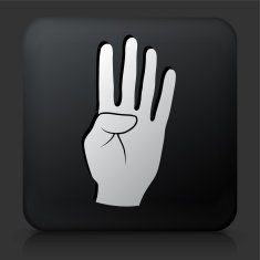 Black Square Button with Four Fingers Icon N2