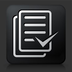 Black Square Button with Document Check Mark Icon