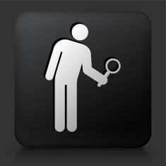 Black Square Button with Investigating Icon