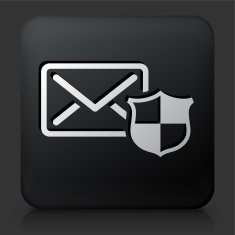 Black Square Button with Letter & Shield Icon