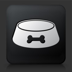 Black Square Button with Dog Bowl Icon