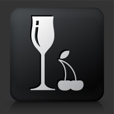 Black Square Button with Cherry Wine Icon