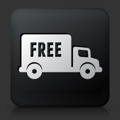 Black Square Button with Free Delivery Icon