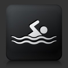 Black Square Button with Swimming Icon N3