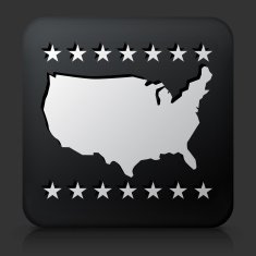 Black Square Button with U S A Map Icon