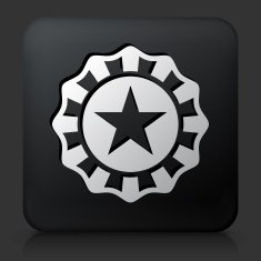 Black Square Button with Star Badge Icon