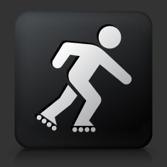 Black Square Button with Roller Blading Icon