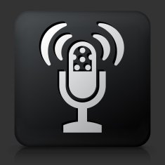 Black Square Button with Broadcasting Microphone Icon N2