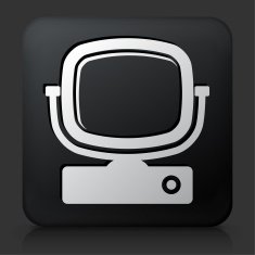Black Square Button with Television Icon N6