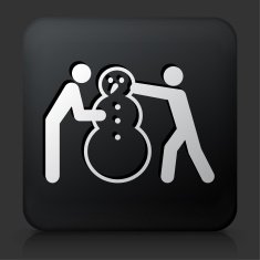 Black Square Button with People Making Snowman