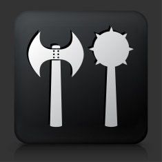 Black Square Button with Axe and Morning Star Weapon