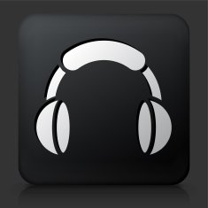Black Square Button with Headphones
