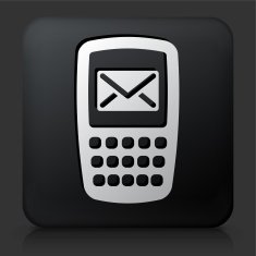 Black Square Button with Telephone Text Icon