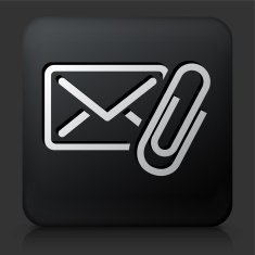 Black Square Button with Letter & Paperclip Icon