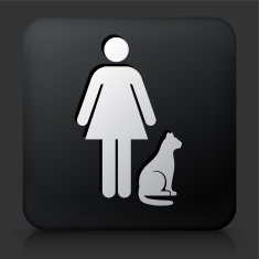 Black Square Button with Woman & Cat Icon