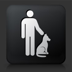 Black Square Button with Man & Dog Icon