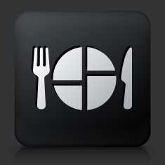 Black Square Button with Food Serving Icon