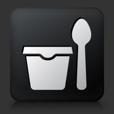 Black Square Button with Cup & Spoon Icon