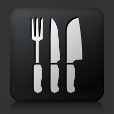 Black Square Button with Utensils Icon