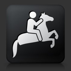 Black Square Button with Horse Ridding Icon N2