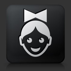 Black Square Button with Girl Student Icon N2