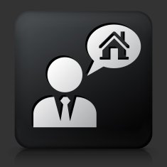 Black square button with Real Estate Agent and House