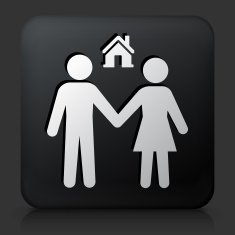 Black square button with Couple and New Home