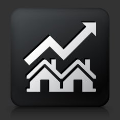 Black square button with Real Estate Market Increase