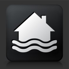 Black Square Button with House Flooding Icon