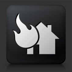 Black Square Button with House Fire Icon