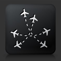 Black Square Button with Flight Routes Icon