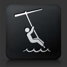 Black Square Button with Kite Surfing