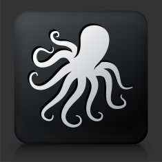 Black Square Button with Octopus