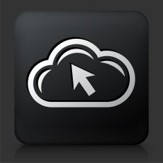 Black Square Button with Computer Cloud
