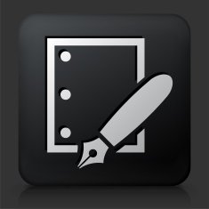 Black Square Button with Paper & Ink Pen N2