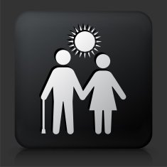Black Square Button with Elderly Couple